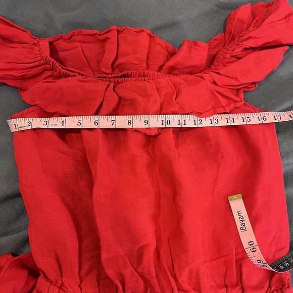 Tommy Bahama Red Linen Blend Ruffle Jumpsuit - Small, Cropped missing  tie belt - Picture 3 of 10